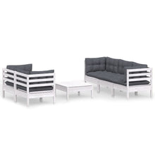 6-Delige Loungeset Met Antracietkleurige Kussens Grenenhout Wit