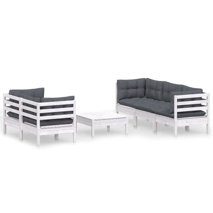 6-Delige Loungeset Met Antracietkleurige Kussens Grenenhout Wit