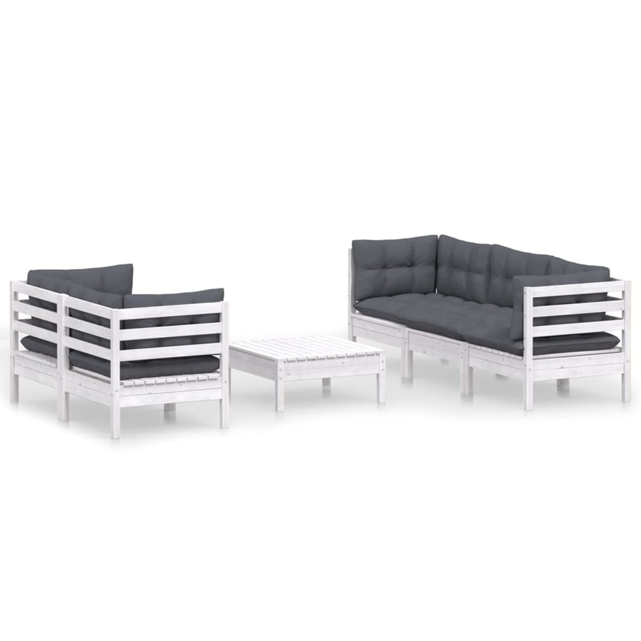 6-Delige Loungeset Met Antracietkleurige Kussens Grenenhout Wit