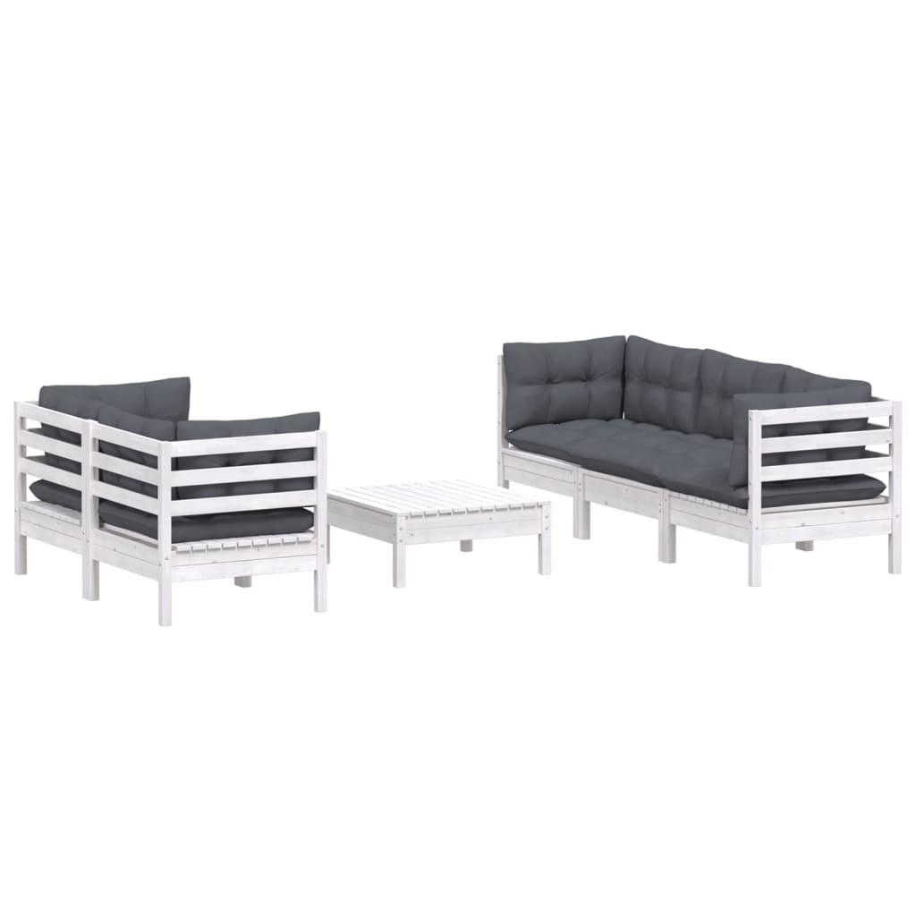 6-Delige Loungeset Met Antracietkleurige Kussens Grenenhout Wit
