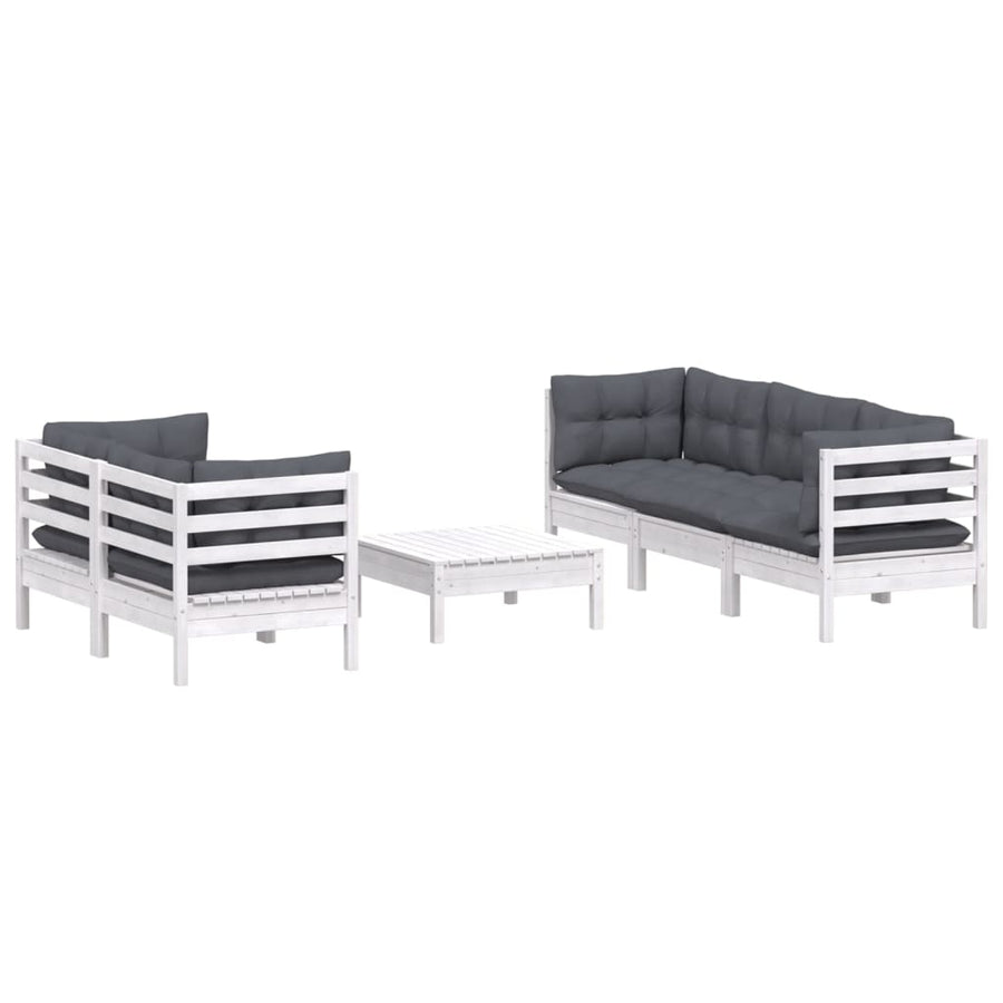 6-Delige Loungeset Met Antracietkleurige Kussens Grenenhout Wit