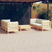Loungeset 7-delig grenenhout crème kussens