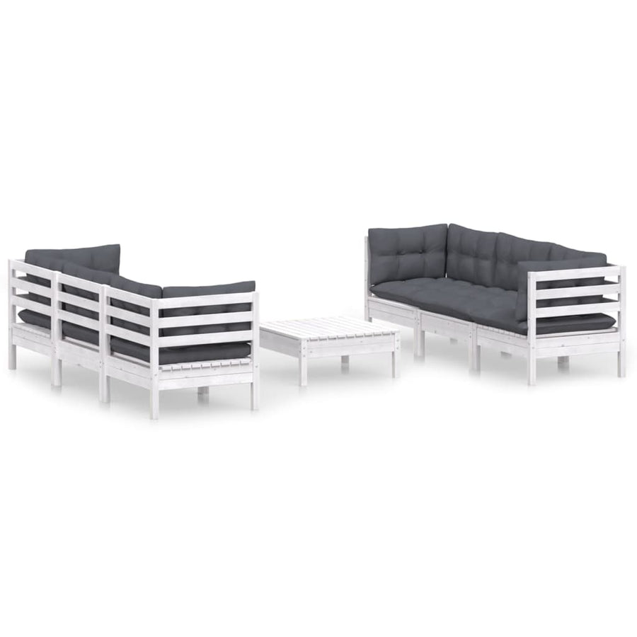 7-Delige Loungeset Met Antracietkleurige Kussens Grenenhout Wit