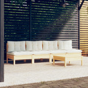 Loungeset 5-delig grenenhout crème kussens