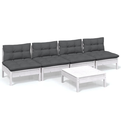 5-Delige Loungeset Met Antracietkleurige Kussens Grenenhout Wit