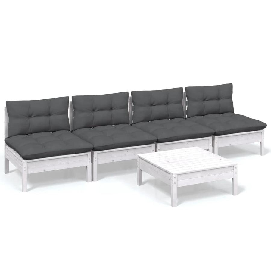 5-Delige Loungeset Met Antracietkleurige Kussens Grenenhout Wit