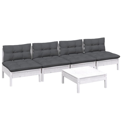 5-Delige Loungeset Met Antracietkleurige Kussens Grenenhout Wit