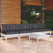 Loungeset 5-delig grenenhout antraciet kussens