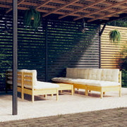 Loungeset 8-delig grenenhout crèmekleurige kussens