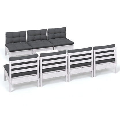 8-Delige Loungeset Met Antracietkleurige Kussens Grenenhout Wit
