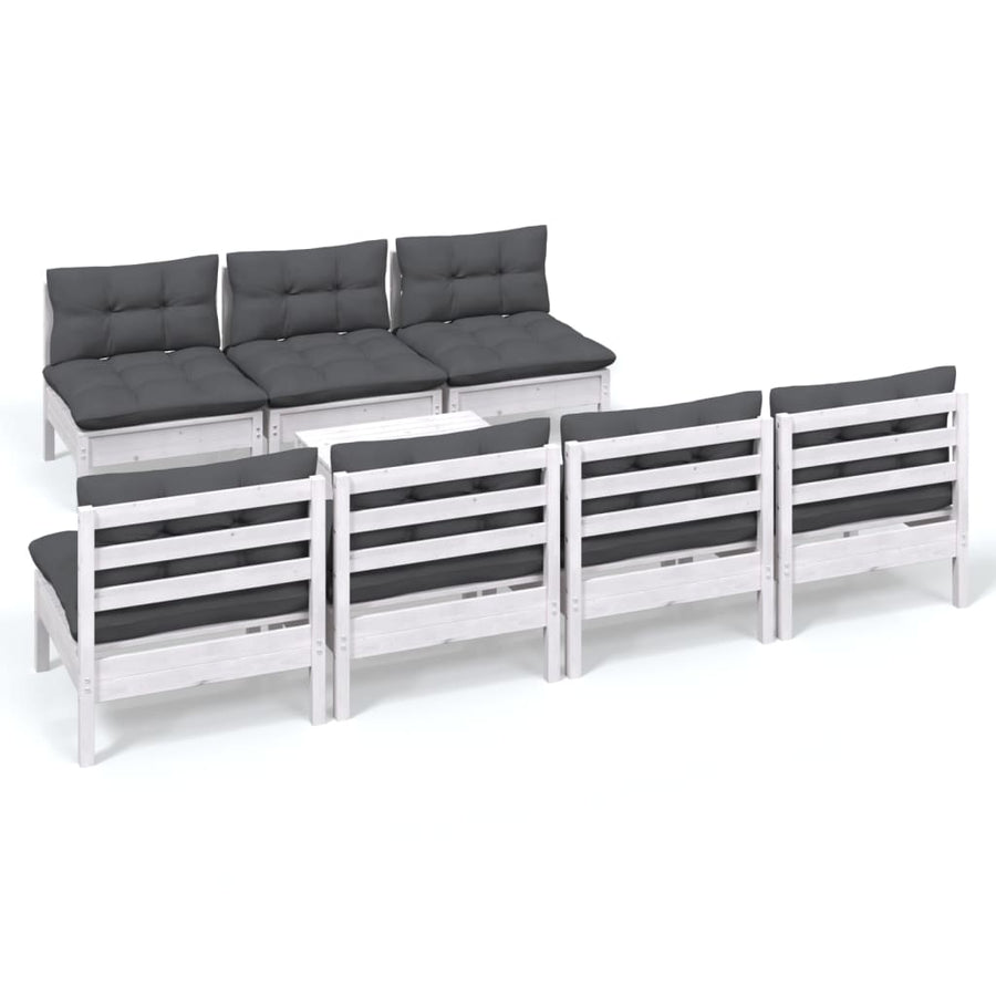 8-Delige Loungeset Met Antracietkleurige Kussens Grenenhout Wit