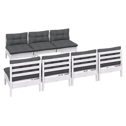 8-Delige Loungeset Met Antracietkleurige Kussens Grenenhout Wit