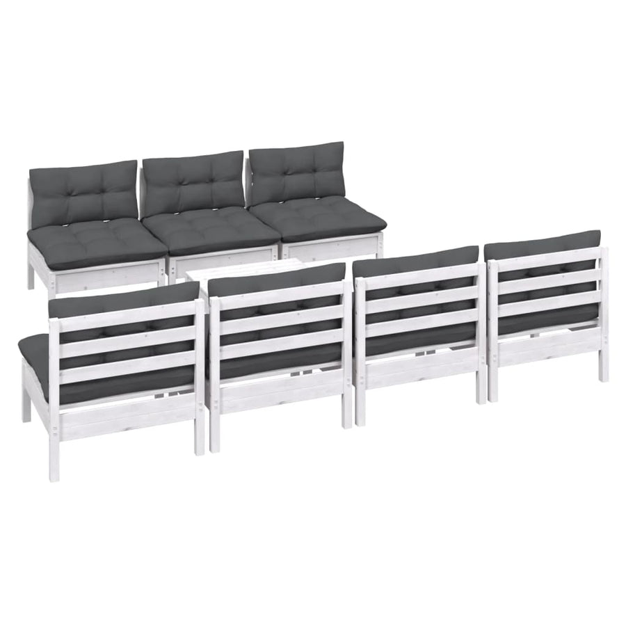8-Delige Loungeset Met Antracietkleurige Kussens Grenenhout Wit