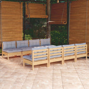 Loungeset 9-delig grenenhout grijs