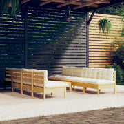 Loungeset 9-delig massief grenenhout crèmekleurige kussens