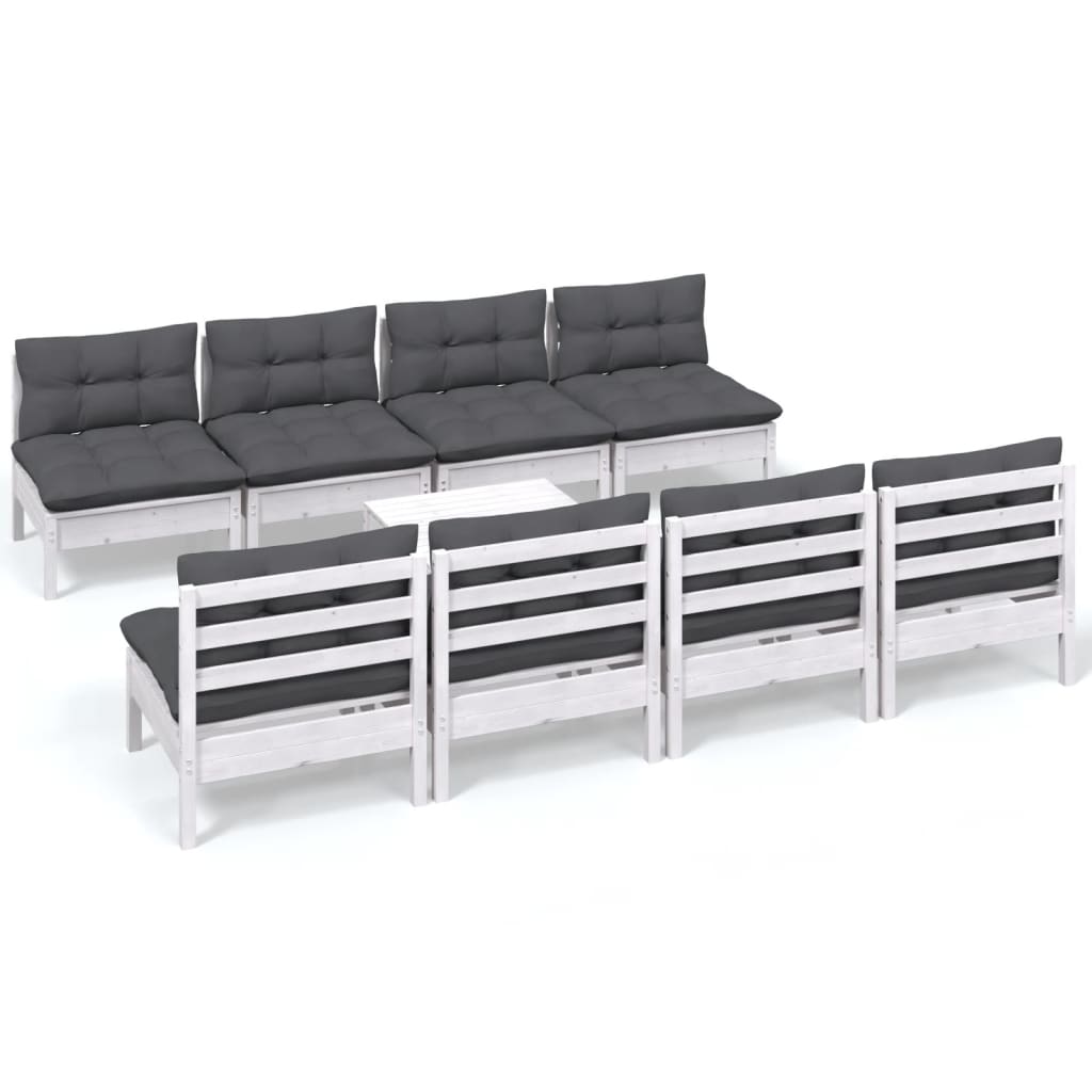 9-Delige Loungeset Met Kussens Massief Grenenhout Wit