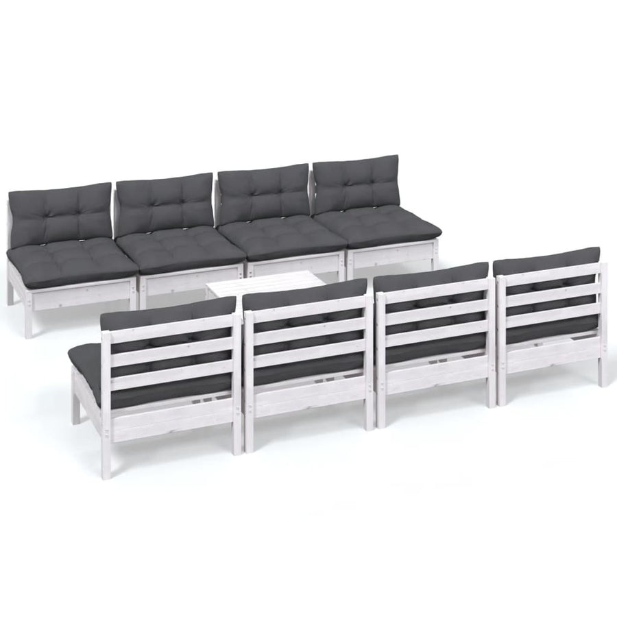 9-Delige Loungeset Met Kussens Massief Grenenhout Wit