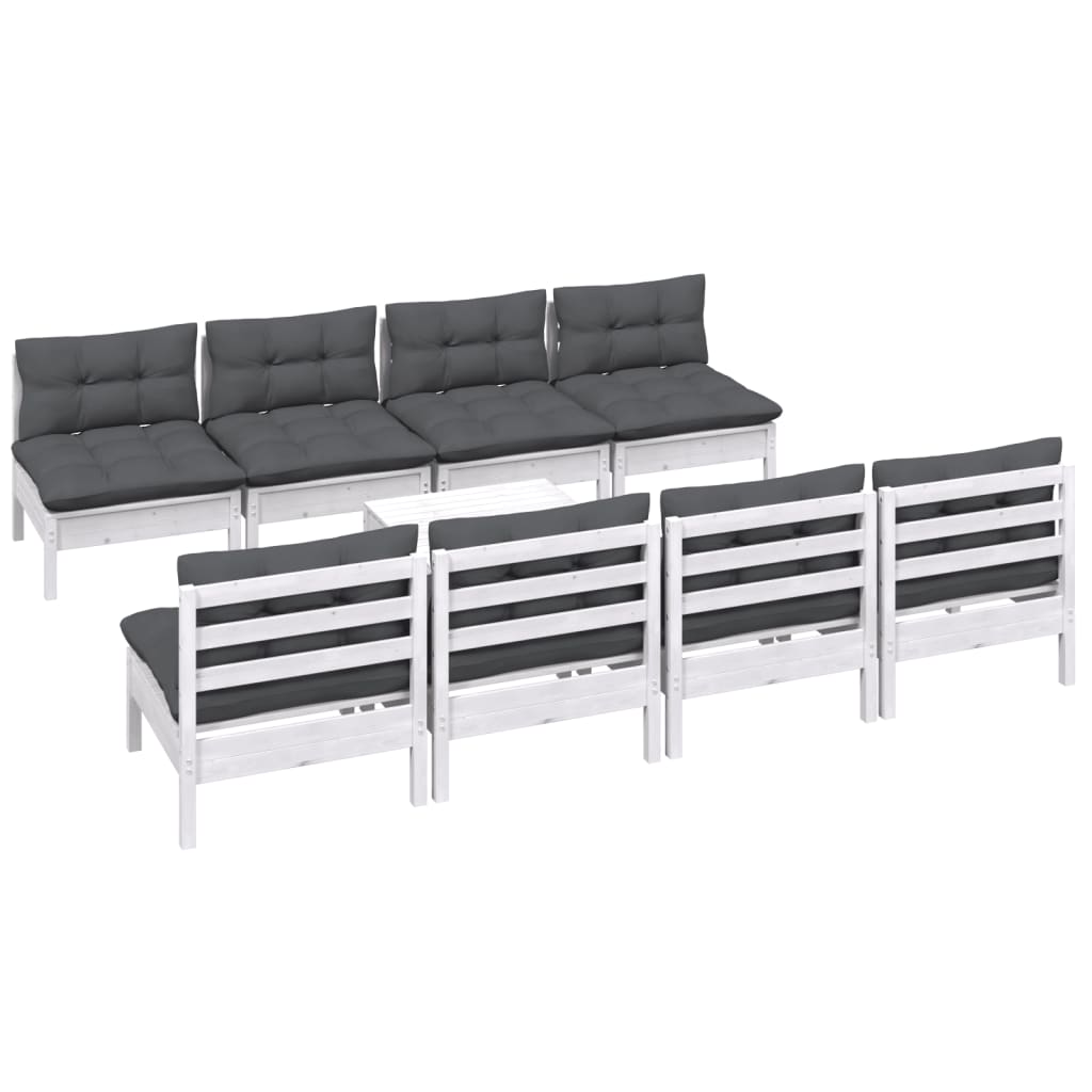 9-Delige Loungeset Met Kussens Massief Grenenhout Wit
