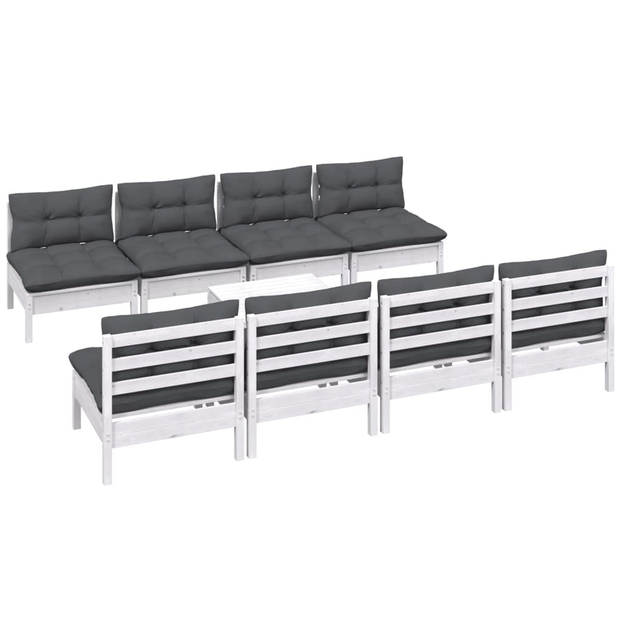 9-Delige Loungeset Met Kussens Massief Grenenhout Wit