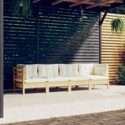 Loungeset 4-delig massief grenenhout crèmekleurige kussens