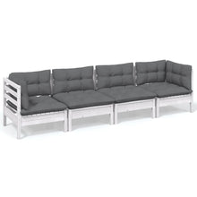 4-Delige Loungeset Met Kussens Massief Grenenhout Wit