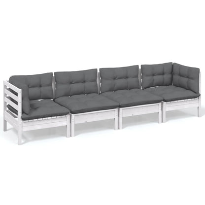 4-Delige Loungeset Met Kussens Massief Grenenhout Wit