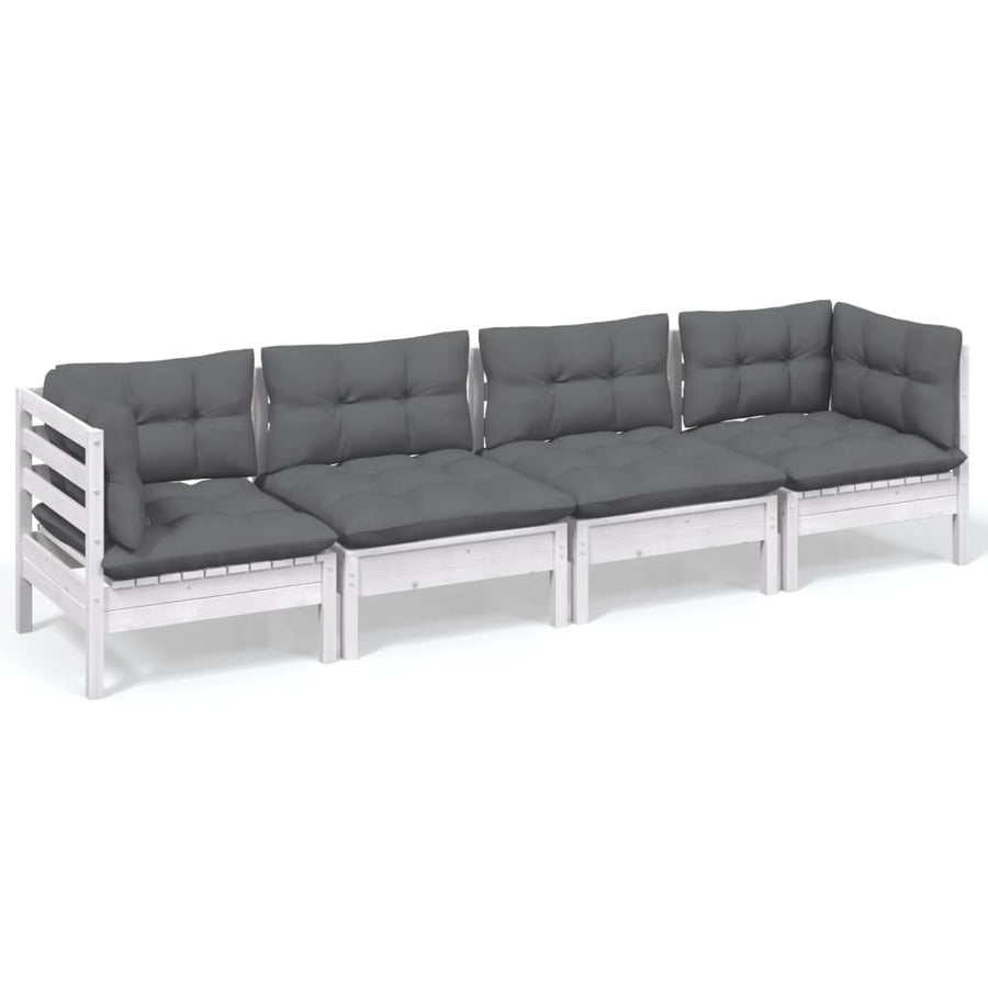 4-Delige Loungeset Met Kussens Massief Grenenhout Wit
