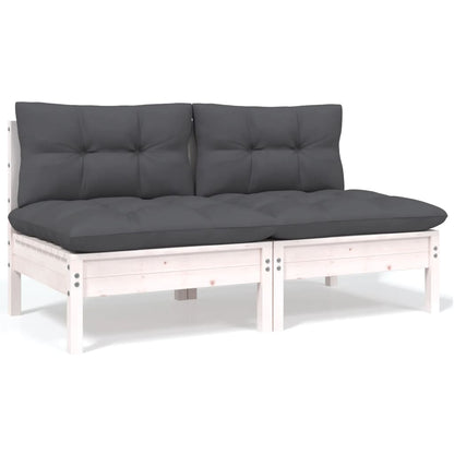 4-Delige Loungeset Met Kussens Massief Grenenhout Wit