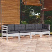 Loungeset 4-delig massief grenenhout wit antraciet
