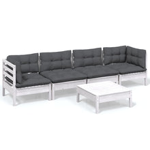 5-Delige Loungeset Met Kussens Massief Grenenhout Wit