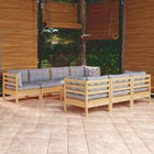 Loungeset 8-delig massief grenenhout grijs