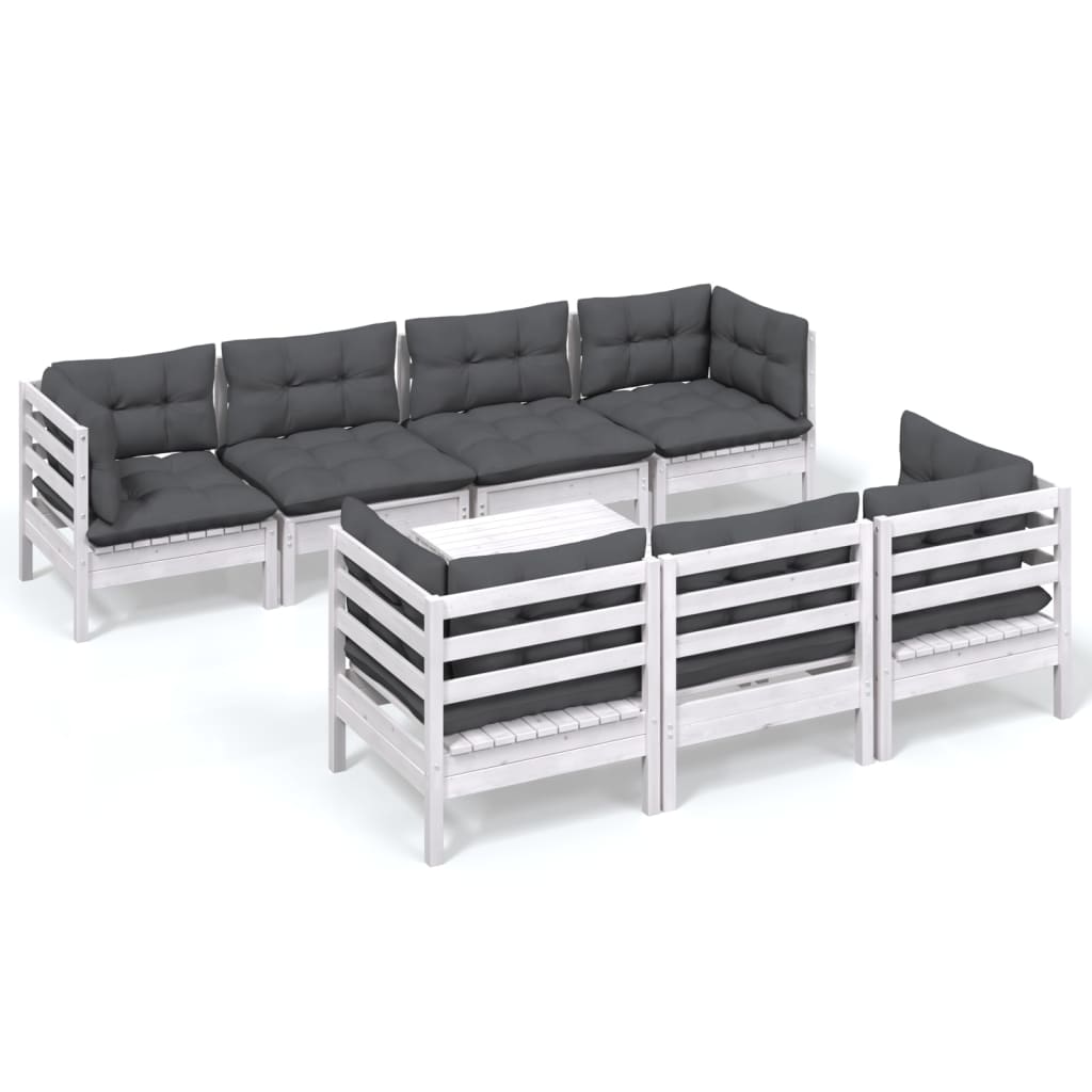 8-Delige Loungeset Met Kussens Massief Grenenhout Wit