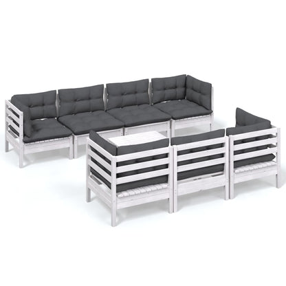 8-Delige Loungeset Met Kussens Massief Grenenhout Wit