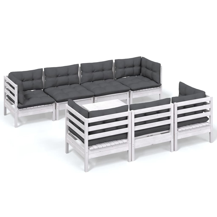 8-Delige Loungeset Met Kussens Massief Grenenhout Wit