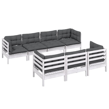 8-Delige Loungeset Met Kussens Massief Grenenhout Wit