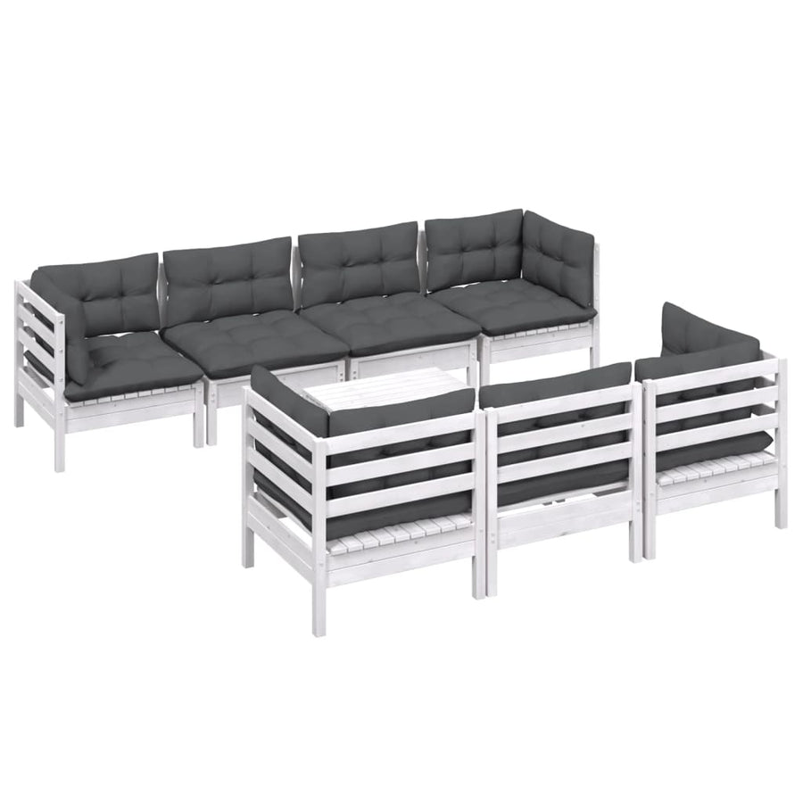 8-Delige Loungeset Met Kussens Massief Grenenhout Wit