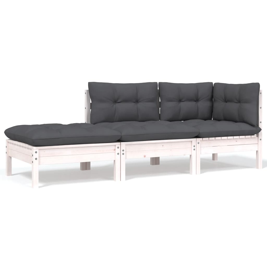 8-Delige Loungeset Met Kussens Massief Grenenhout Wit