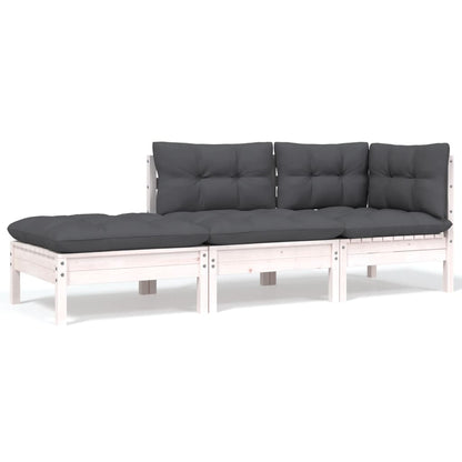 8-Delige Loungeset Met Kussens Massief Grenenhout Wit
