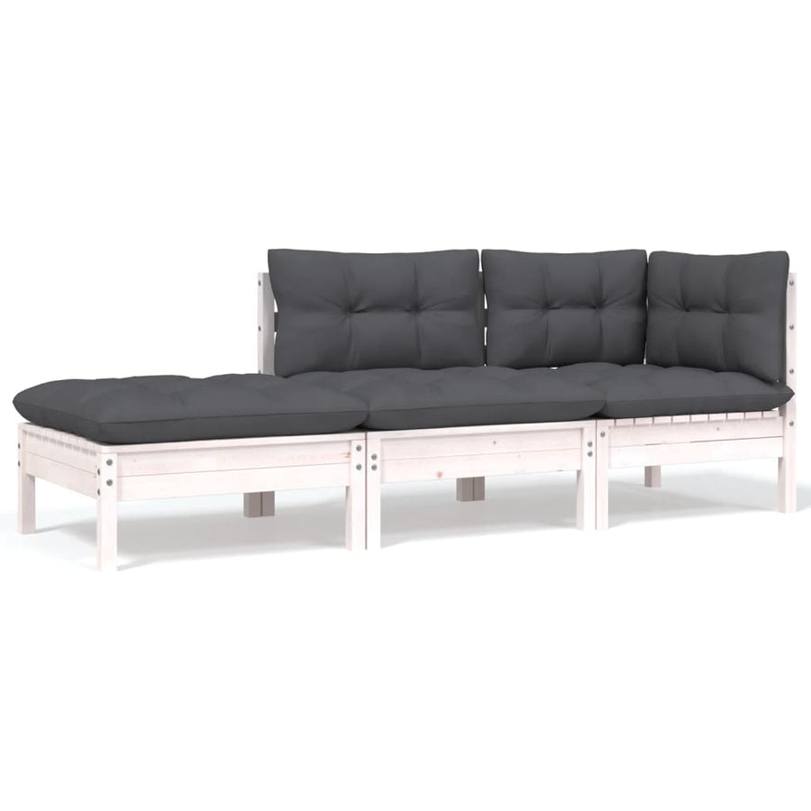 8-Delige Loungeset Met Kussens Massief Grenenhout Wit