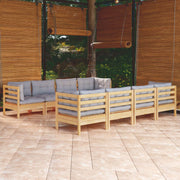 Loungeset 9-delig grenenhout grijs