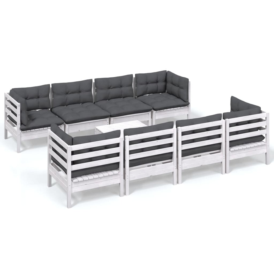 9-Delige Loungeset Met Kussens Massief Grenenhout Wit