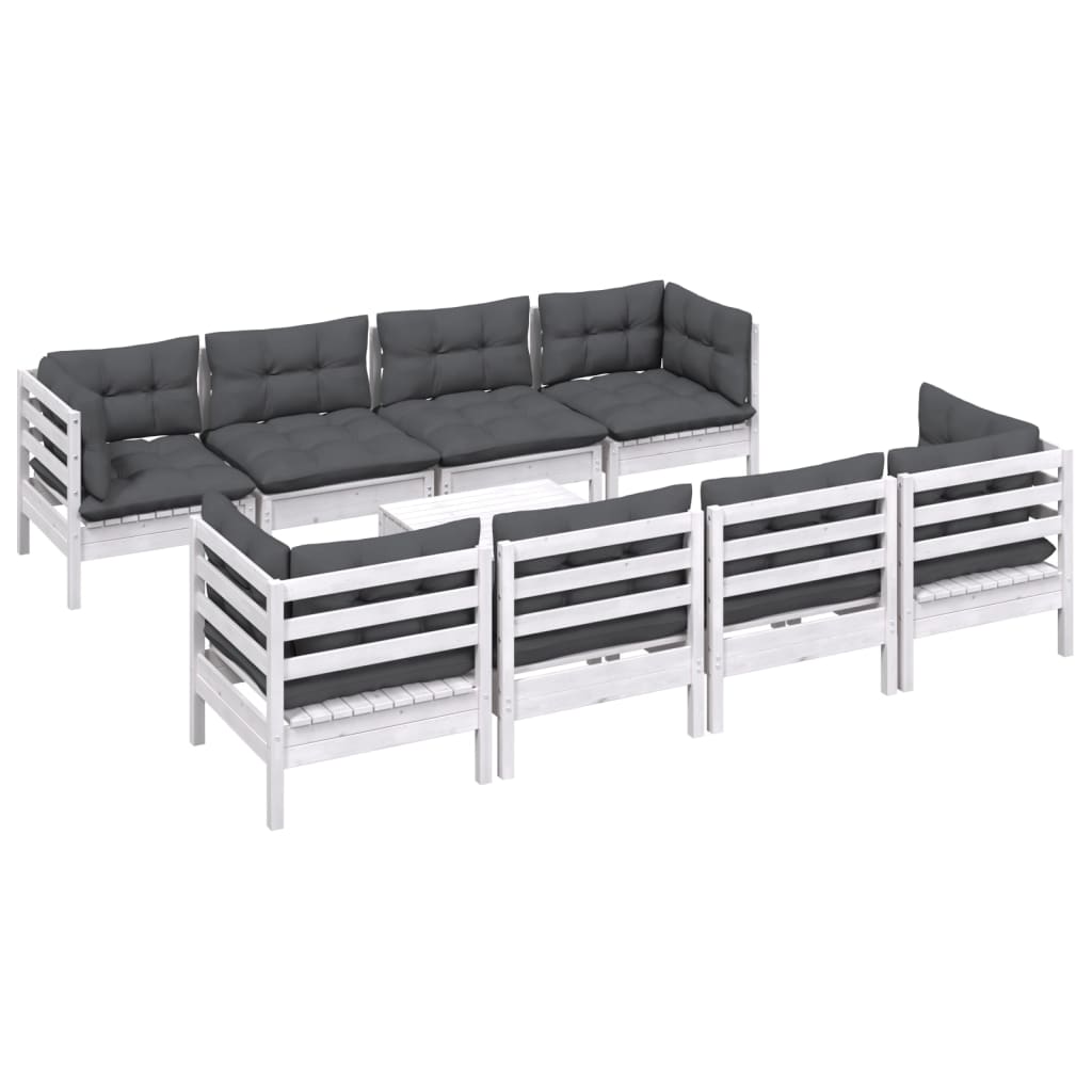 9-Delige Loungeset Met Kussens Massief Grenenhout Wit