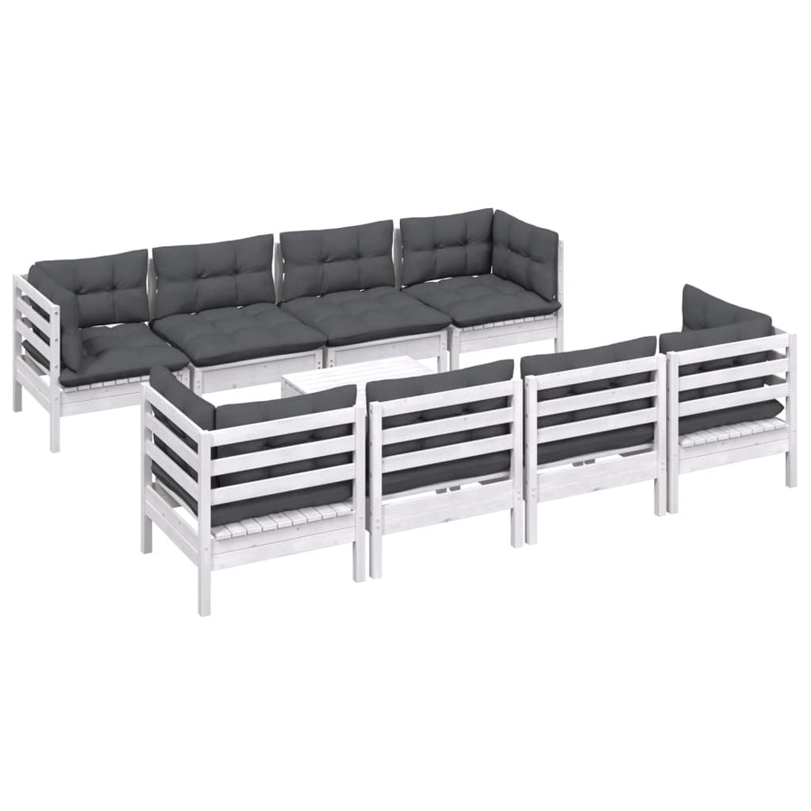 9-Delige Loungeset Met Kussens Massief Grenenhout Wit