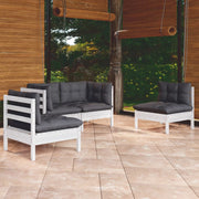 Loungeset 4-delig massief grenenhout wit antraciet