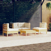 Loungeset 5-delig massief grenenhout crème kussens