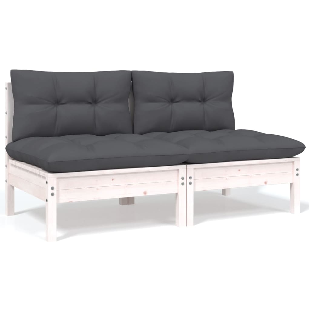 5-Delige Loungeset Met Kussens Massief Grenenhout Wit