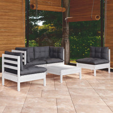 5-Delige Loungeset Met Kussens Massief Grenenhout Wit
