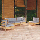 Loungeset 5-delig massief grenenhout grijs