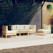 Loungeset 5-delig massief grenenhout crème kussens