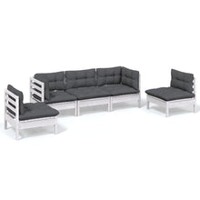 5-Delige Loungeset Met Kussens Massief Grenenhout Wit